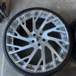 22 Inch Forgiato Wheels – Brushed Chrome with Floating Caps & Low Profile Tires (Used, One Bent Lip)