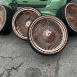 22×8 Dayton 150 Spoke Wire Wheels Rose Gold Staggered