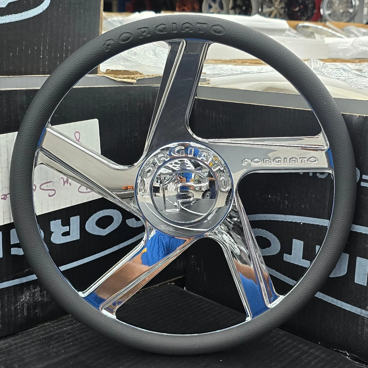 Forgiato-TWZ-chrome-custom-steering-wheel Forgiato TWZ Chrome Steering Wheel - Image 1