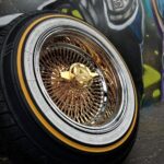13×7″ Pure 24K California Gold Center Wire Wheels 100 Spoke Reverse Straight Lace | Chrome Lip + 155/80R13 1.6″ True Whitewall Tires | Set of 4